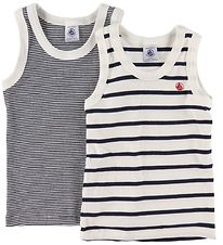 Petit Bateau Undertrøyer - 2-pack - Hvit/Marine Stripet