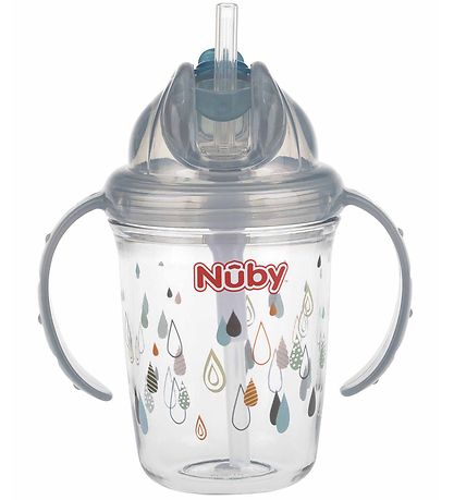 Nuby Trinkbecher m. Griff und Strohhalme - 240 ml - Grau m. Prin