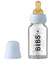 BIBS Feeding Bottle - Glass - 110 mL - Natural Rubber - Baby Blu