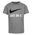 Nike Stuttermabolur - Swoosh - Dark Grár Heather/White