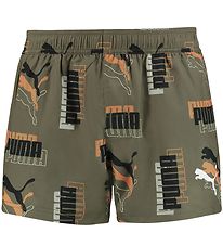 Puma Swim Shorts - Logo - Moss Green Combo