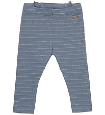 Minymo Leggings - Rib - Blue Mirage/Zilveren streep m. Ruche