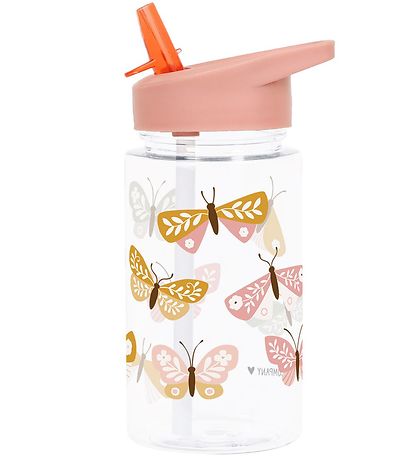 A Little Lovely Company Vatnsflaska M. sogrör - 450ml - Butterfl