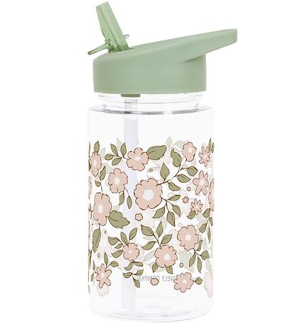 A Little Lovely Company Vatnsflaska M. sogrör - 450ml - Blóm