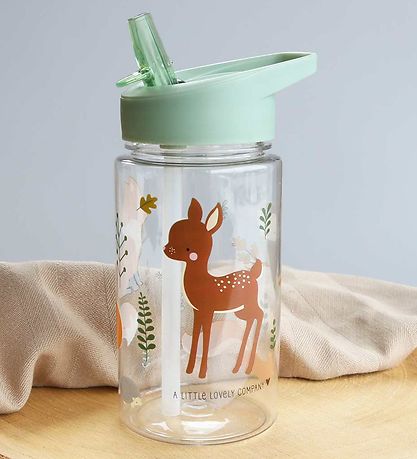 A Little Lovely Company Vatnsflaska M. sogrör - 450ml - Forest F