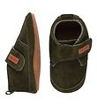 Melton Soft Sole Leather Shoes - Suede Slippers w. Velcro - Dark