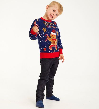 Jule-Sweaters Tröja - Söt Cookie Man - Stickad - Blå