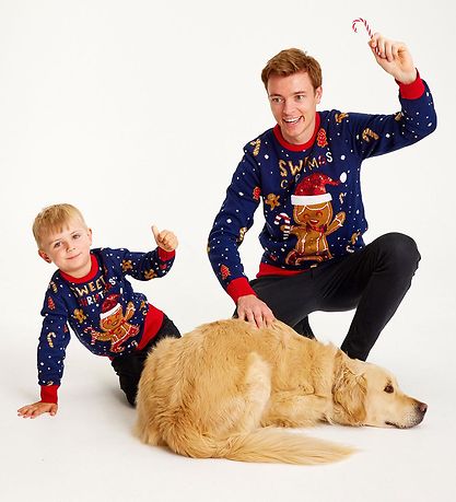 Jule-Sweaters Tröja - Söt Cookie Man - Stickad - Blå