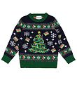 Jule-Sweaters Blússa - Jólatré - Prjónað - Dökkblátt/Grænt
