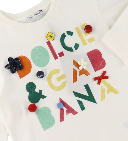 Dolce & Gabbana Blússa - Hvítur M. Texti/Hnappar