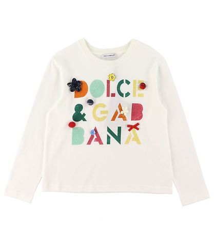 Dolce & Gabbana Blússa - Hvítur M. Texti/Hnappar