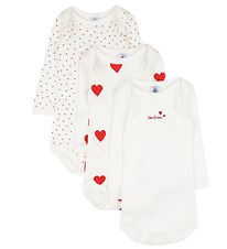 Petit Bateau Bodysuit L/æ - 3-Pack - White w. Hearts