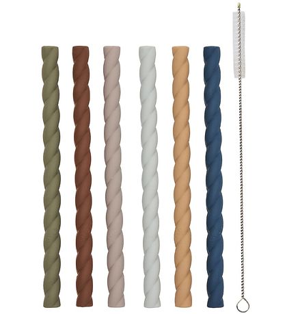 OYOY Straws - 6-Pack - Silicone - Caramel/Blue