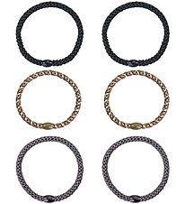 Kknekki Elastic Hair Bands - 6-Pack - Slim - Black/Grey/Glitter