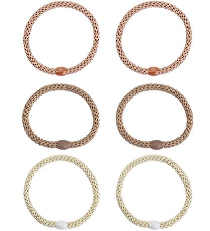 Kknekki Elastic Hair Bands - 6-Pack - Slim - Brown/Beige/Gold