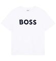 BOSS Stuttermabolur - Hvítur M. Dökkblátt
