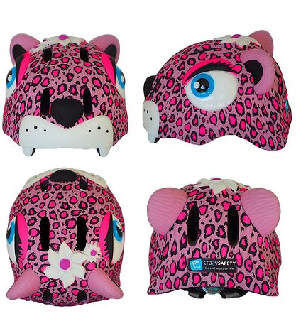 Crazy Safety Bicycle Helmet w. Light - Leopard - Pink
