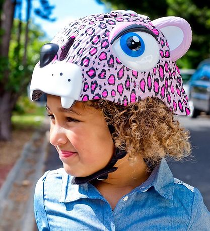Crazy Safety Bicycle Helmet w. Light - Leopard - Pink