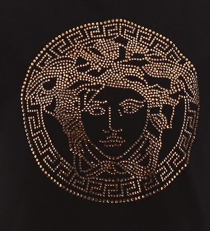 Versace T-Shirt - Medusa Strass - Zwart/Goud m. Strass