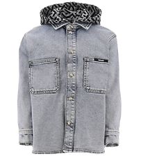 Versace Denimjakke m. Hætte - Blue Medium m. Gråmeleret/Sort