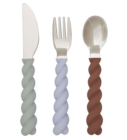 OYOY Cutlery - Silicone - 3 Parts - Mellow Cutlery - Pale Mint/C