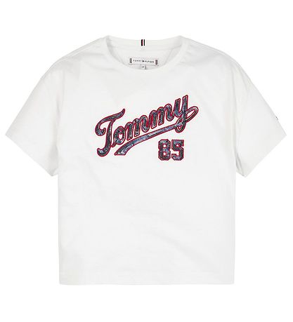 Tommy Hilfiger Stuttermabolur - Palíettur Tee - Hvítar