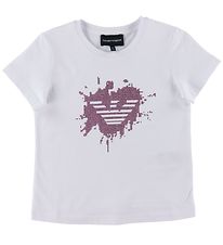 Emporio Armani T-paita - Valkoinen, Vaaleanpunainen/Tekojalokivi