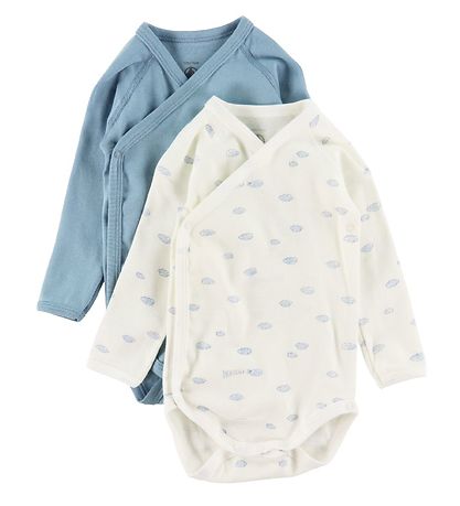 Petit Bateau Romper l/s - 5-pack - Blauw/Wit