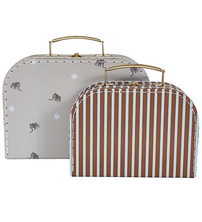 OYOY Kofferset - 2 st. - Elephant & Streifen - Pale Blue