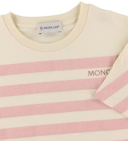 Moncler T-paita - Rajattu - Vaaleanpunainen/Kerma raidallinen