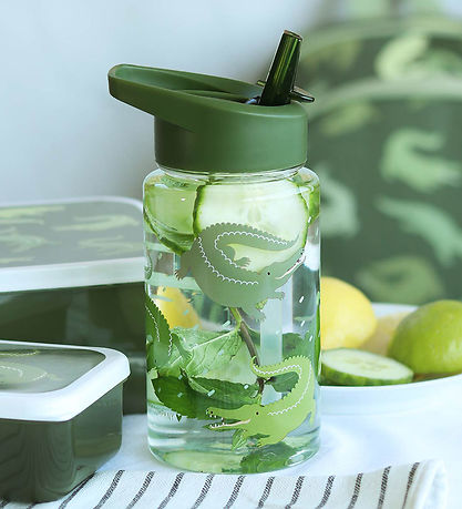 A Little Lovely Company Vattenflaska m. Sugrör - 450 ml - Crocod