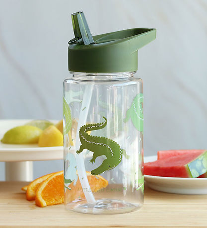 A Little Lovely Company Vattenflaska m. Sugrör - 450 ml - Crocod