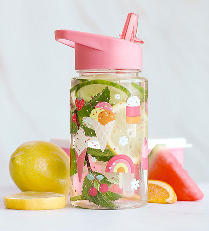 A Little Lovely Company Vatnsflaska M. sogrör - 450 ml - Ís
