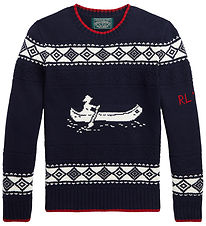 Polo Ralph Lauren Blússa - Prjónað - Dökkblátt M. Hvítur
