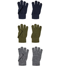 Name It Hanskar - Noos - NknMagic - 3 Pakki - Olive Nótt/Grey Ég