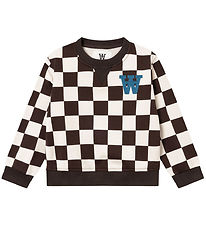 Wood Wood Peysa - Rót Kids Köflótt - Off-White/Black Coff
