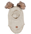 Mikk-Line Balaclava - Wool - Melange Offwhite w. Pom-Pom