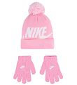Nike Beanie/Gloves - Knitted - Pink w. White
