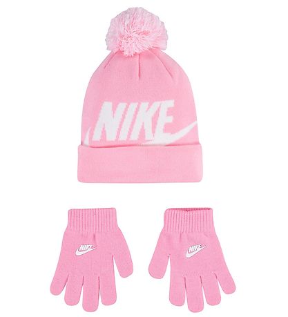 Nike Beanie/Gloves - Knitted - Pink w. White
