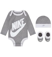 Nike Gift Box - Booties/Beanie/Bodysuit l/s - Gårmeléret/White
