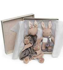 ThreadBear Geschenkset - braune Hasenrassel und Schmusetuch