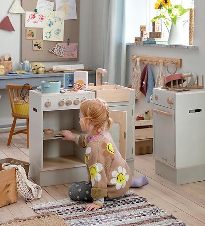 Sebra Toy Kitchen - Oven & Stove - Wood - Seabreeze Beige