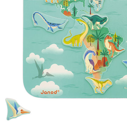 Janod Púsluspil - 50 Kubbar - Segulmagnað Dino Heimskort