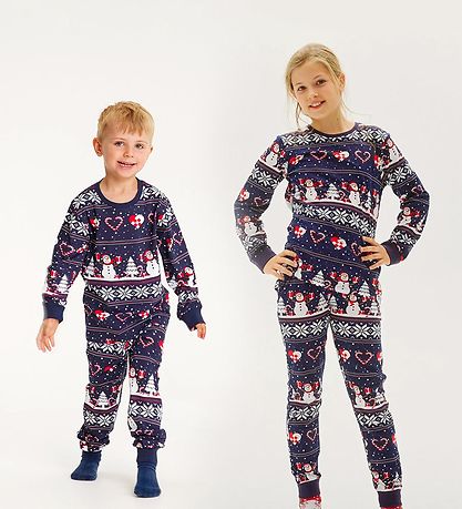 Jule-Sweaters Pyjama Set - Christmas heart Pajama Set - Navy