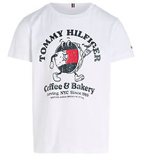 Tommy Hilfiger Stuttermabolur - Tommy Bagels - White
