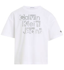 Calvin Klein Stuttermabolur - Málmlitað CKJ Boxy - Bight White