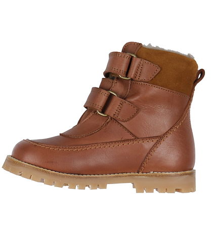 Pom Pom Winter Boots w. Lining - Velcro Boot Tex - Dark Camel