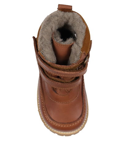 Pom Pom Winter Boots w. Lining - Velcro Boot Tex - Dark Camel