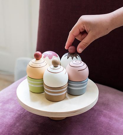 MaMaMeMo Leikfangamatur - Cupcakes Á kökudiski - Tré