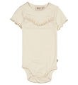 Wheat Bodysuit s/s - Rib - Eggshell w. Ruffle